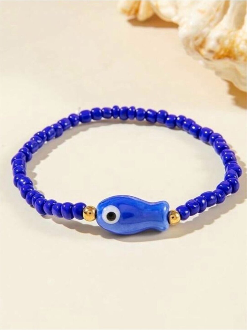 Blue Beaded Evil Eye Fish Bracelet Q1127